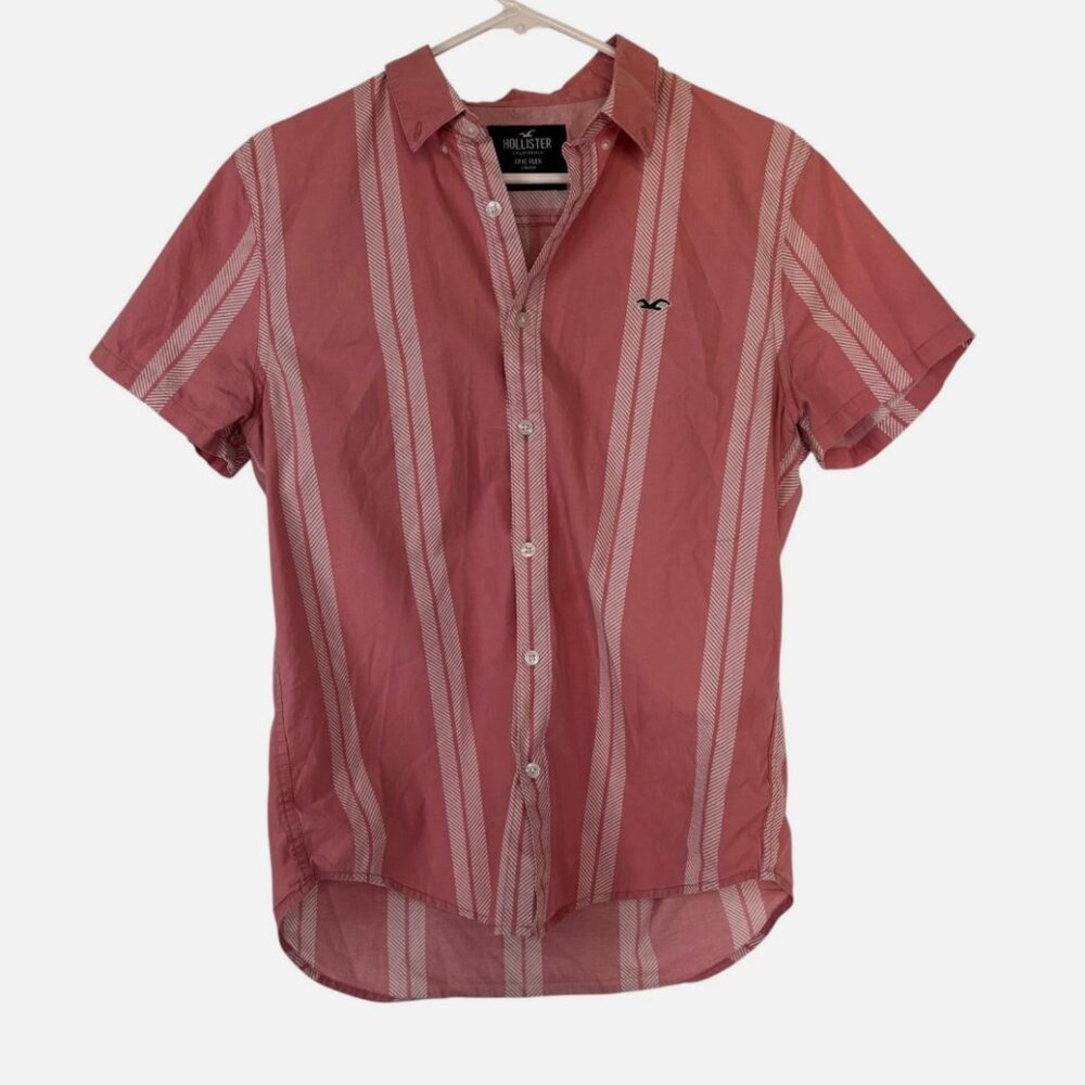 Hollister Men's Medium Pink Striped Button-Up Shirt Casual Everyday Wear